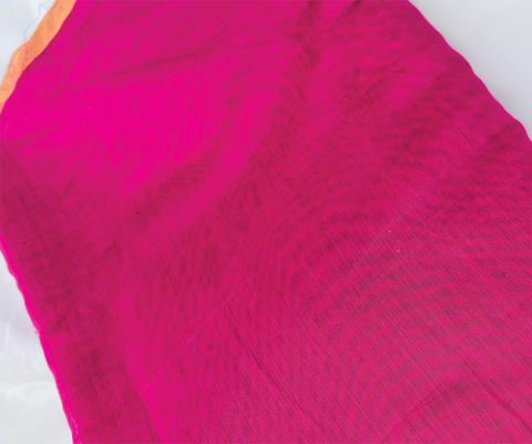 Buy Chanderi Handloom Fabric In Meganta With Gold Border - By Vinusto