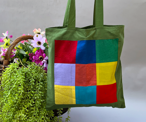 Handmade Patchwork Tote Bag in Olive