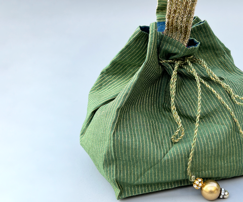Handcrafted Olive Zari Potli Bag