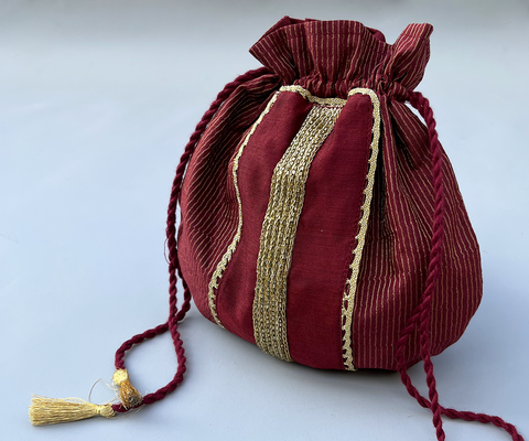 Handcrafted Maroon Zari Potli Bag