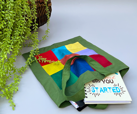 Handmade Patchwork Tote Bag in Olive