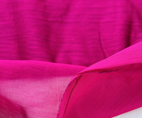 Pure- Luxury Chanderi Handloom Fabric In Meganta With Gold Border - By Vinusto