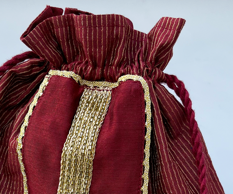 Handcrafted Maroon Zari Potli Bag