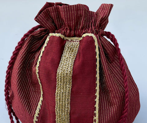 Handcrafted Maroon Zari Potli Bag