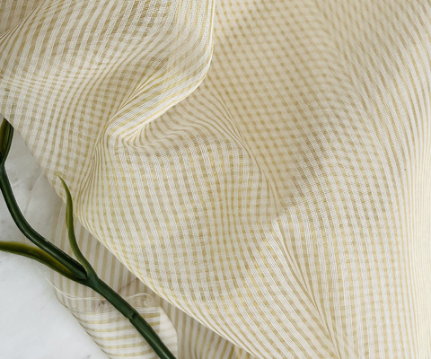 Handwoven Chanderi Fabric in Ivory with Gold Zari Stripes