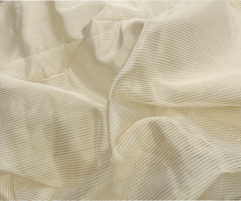 Handwoven Chanderi Fabric in Ivory with Gold Zari Stripes