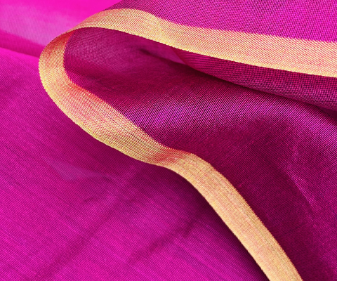 Order Chanderi Handloom Fabric In Meganta With Gold Border - By Vinusto
