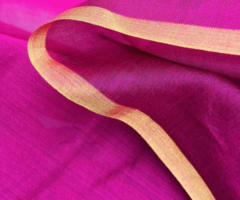 Chanderi Handloom Fabric in Meganta with Gold Border