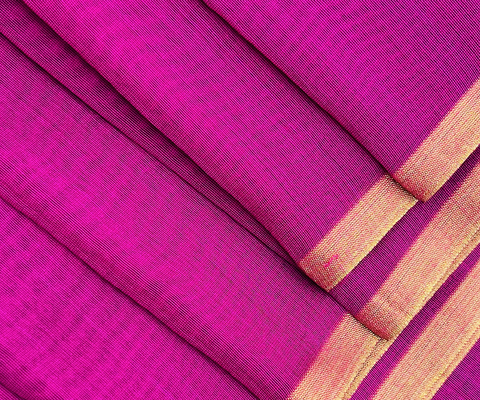 Authentic  Chanderi Handloom Fabric In Meganta With Gold Border - By Vinusto