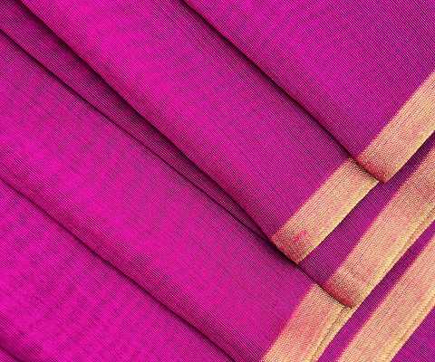 Chanderi Handloom Fabric in Meganta with Gold Border