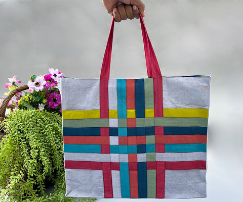 Basket Weave Reversible Tote Bag