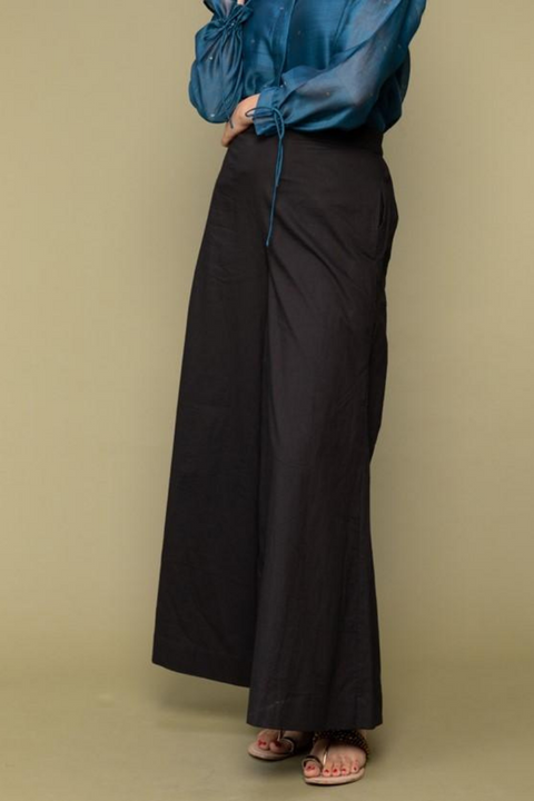 Shop Flared Skirt-Style Cotton Palazzo in Black | Vinusto