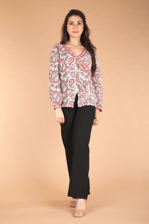 Buy Wrap Around Top in Lilac Hand Block Print Cotton | Vinusto