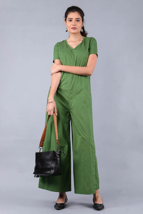 Order Jumpsuit in Fern Green with Side Buttons | Vinusto