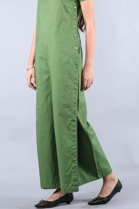 Premium Jumpsuit in Fern Green with Side Buttons | Vinusto
