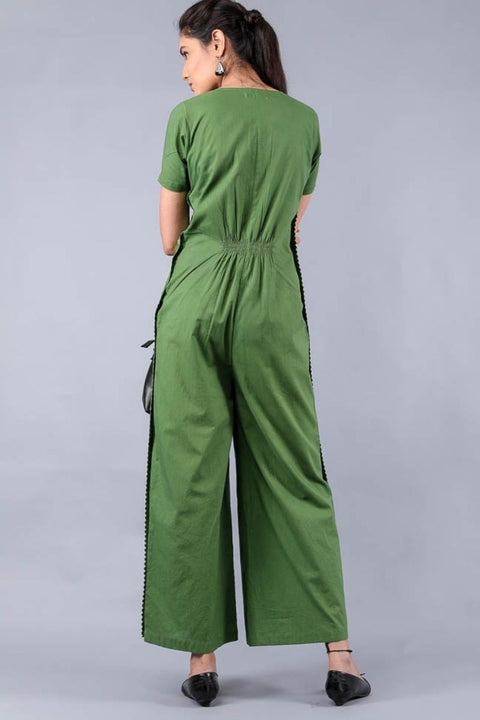 Handcraft Jumpsuit in Fern Green with Side Buttons | Vinusto