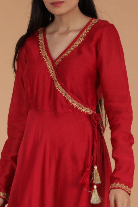 Premium Embroidered Chanderi Handloom Anarkali with Cotton Palazzo & Chanderi Dupatta - Set of 3 | Vinusto

