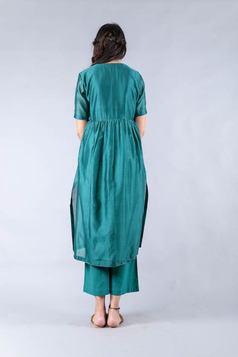 Order Flared Chanderi Kurta & Cotton Palazzo in Teal Green – Set of 2

