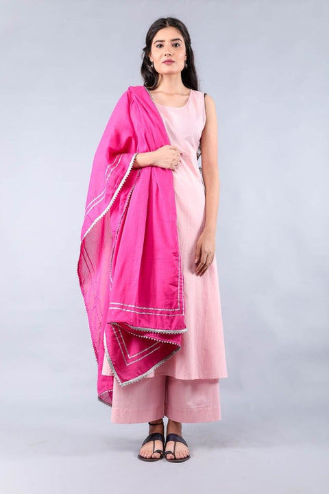 Shop Cotton Suit Set in Blush Pink & Dark Pink with Gota Work Dupatta - Set of 3 | Vinusto

