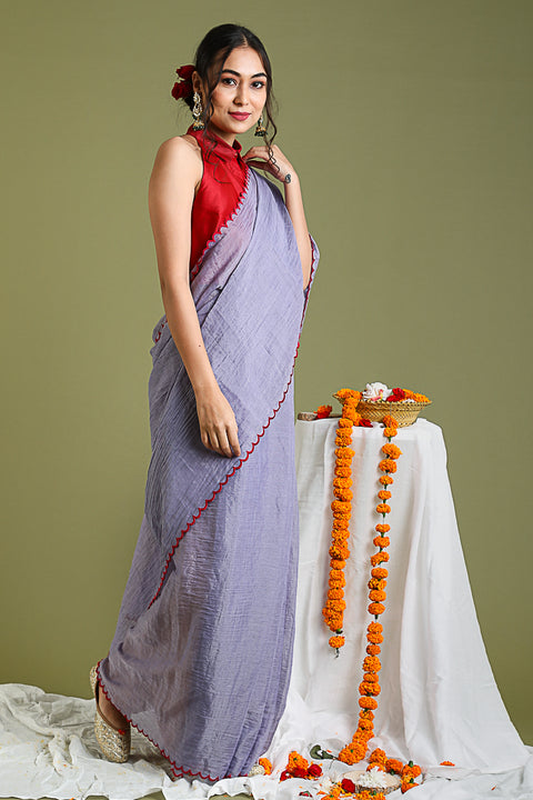 Lavender Scallop Saree in Chanderi Tissue (Hand loom)