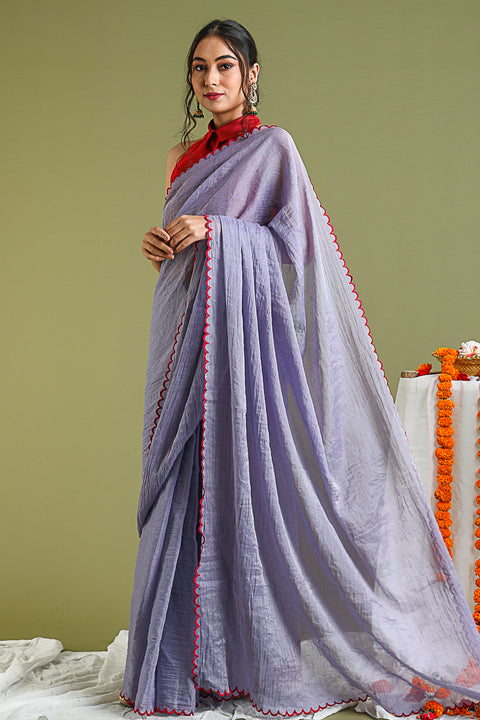 Lavender Scallop Saree in Chanderi Tissue (Hand loom)