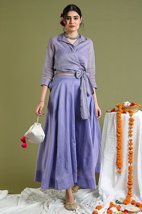 Buy Lavender Flared Skirt with Pockets in Chanderi Handloom | Vinusto