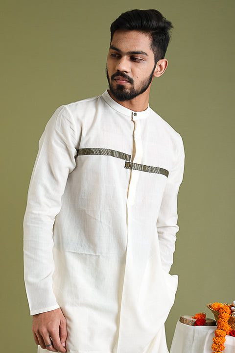 Buy Off-White Stylised Kurta in Handwoven Cotton from Sambalpur | Vinusto
