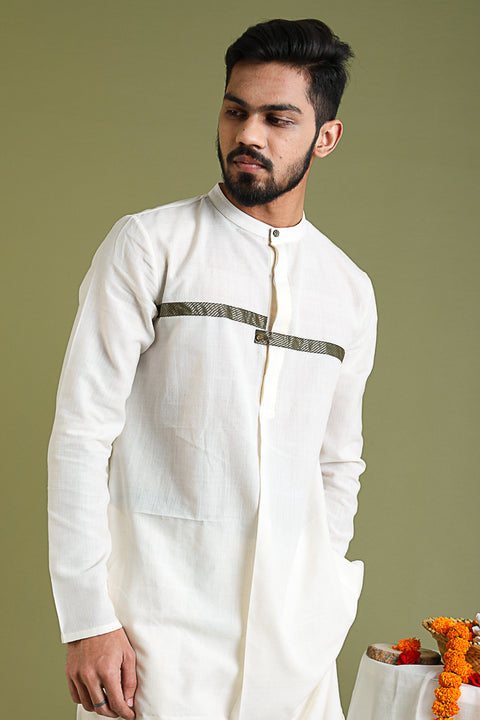 Off White Stylised Kurta in Handwoven Cotton from Sambalpur