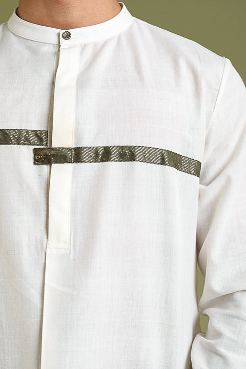 Off White Stylised Kurta in Handwoven Cotton from Sambalpur