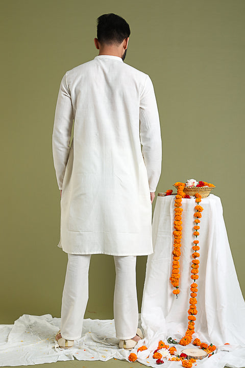 Premium Chanderi Tissue Shirt Kurta & Jacket in Silver Stripes with Lavender & White Cotton Pants | Vinusto