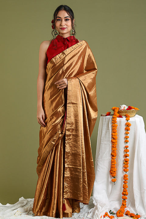 Order Handcrafted Gold & Maroon Zari Saree – Timeless Elegance

