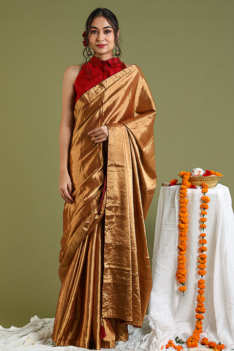 Handcrafted Gold & Maroon Zari saree