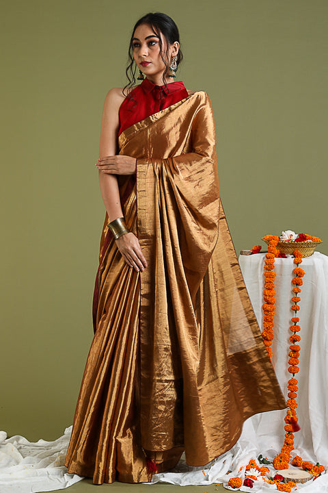 Handcrafted Gold & Maroon Zari saree