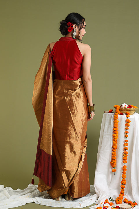 Premium Handcrafted Gold & Maroon Zari Saree – Timeless Elegance

