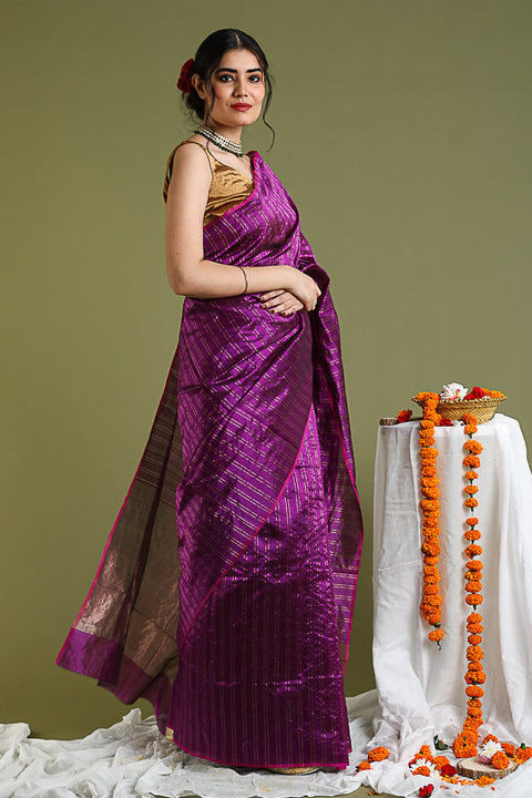 Order Deep Purple Chanderi Handloom Silk Saree - Vinusto

