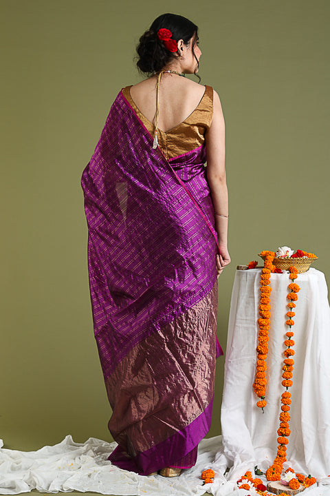 Premium Deep Purple Chanderi Handloom Silk Saree - Vinusto

