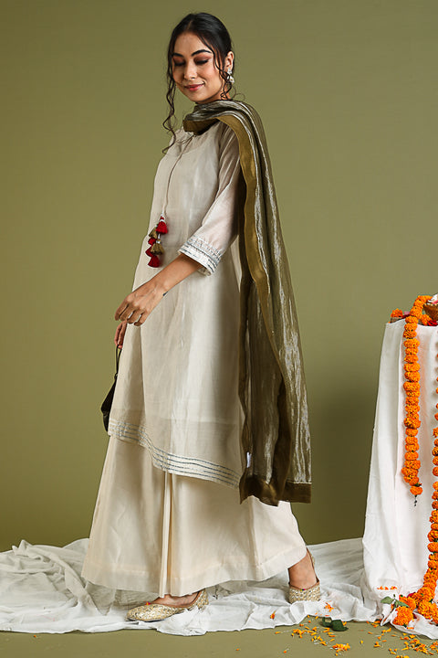 Shop Handcrafted Tobacco Brown Dupatta with Silver Stripe Weave | Vinusto