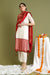 Chanderi Hand loom Kurta & Palazzo in Ivory & Red with Red & Gold Stripe Dupatta (Set of 3)