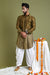Silk Pathani Kurta in Chanderi Handloom with Cotton Salwar in Tabacco Brown & White
