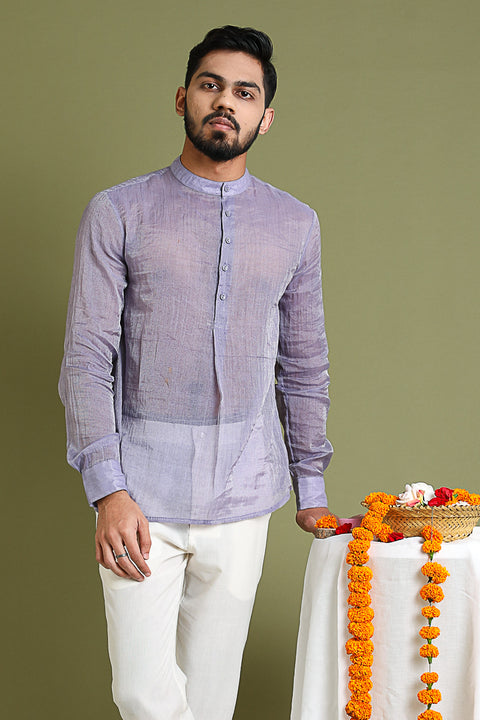 Buy Lavender Shirt Kurta in Chanderi Tissue | Vinusto