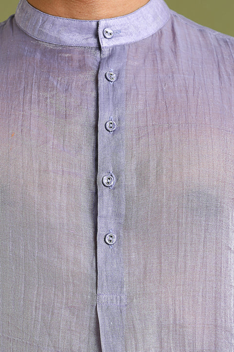 Luxury Lavender Shirt Kurta in Chanderi Tissue with White Cotton Pants | Vinusto