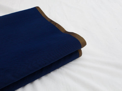 Best Handwoven Dark Blue Chanderi Silk Fabric With Gold Border - By Vinusto