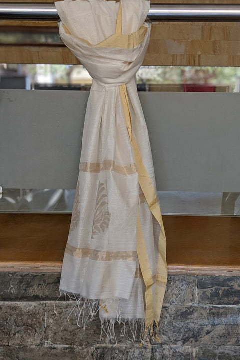 Buy Chanderi Mercerised Silk Dupatta in Off-White | Vinusto