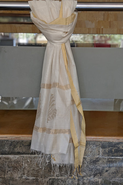 Chanderi Hand Loom Dupatta in Ivory