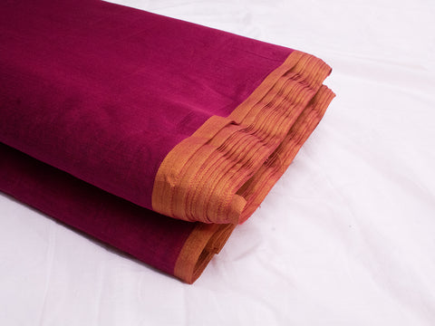 Handcrafted Pure Handwoven Fuchsia Pink Chanderi Silk Fabric With Gold Border - By Vinusto