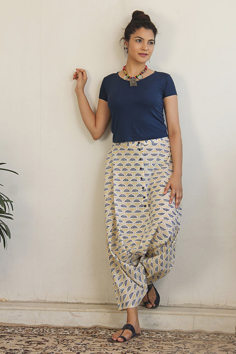 Order Block-Printed Cotton Harem Pants in Off-White | Vinusto