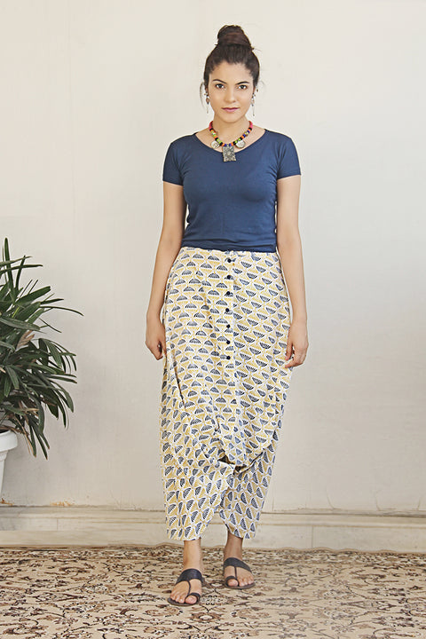 Shop Block-Printed Cotton Harem Pants in Off-White | Vinusto