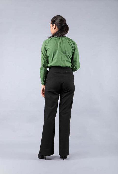 Premium Ruffle Shirt in Fern Green Cotton | Vinusto