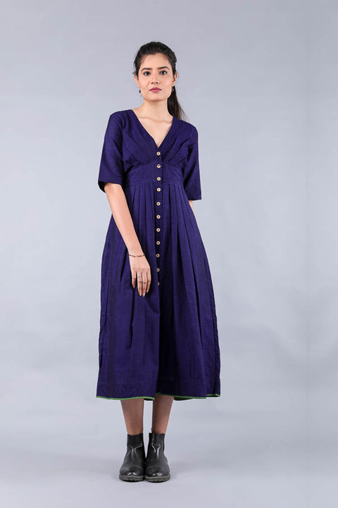 Shop Empire Line Maxi Dress in Midnight Blue Handwoven Cotton | Vinusto