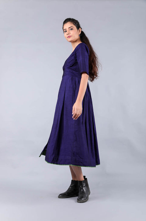 Buy Empire Line Maxi Dress in Midnight Blue Handwoven Cotton | Vinusto
